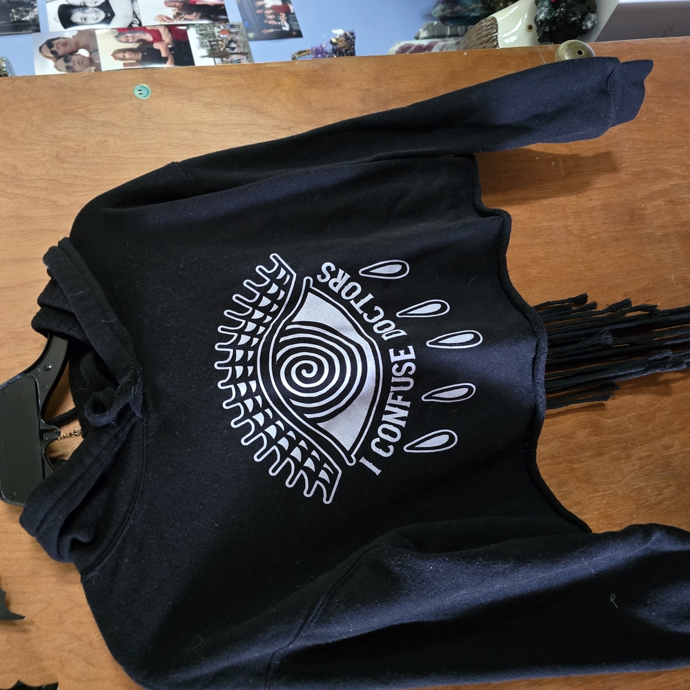 Black Fringe Hoodie with Eye Design